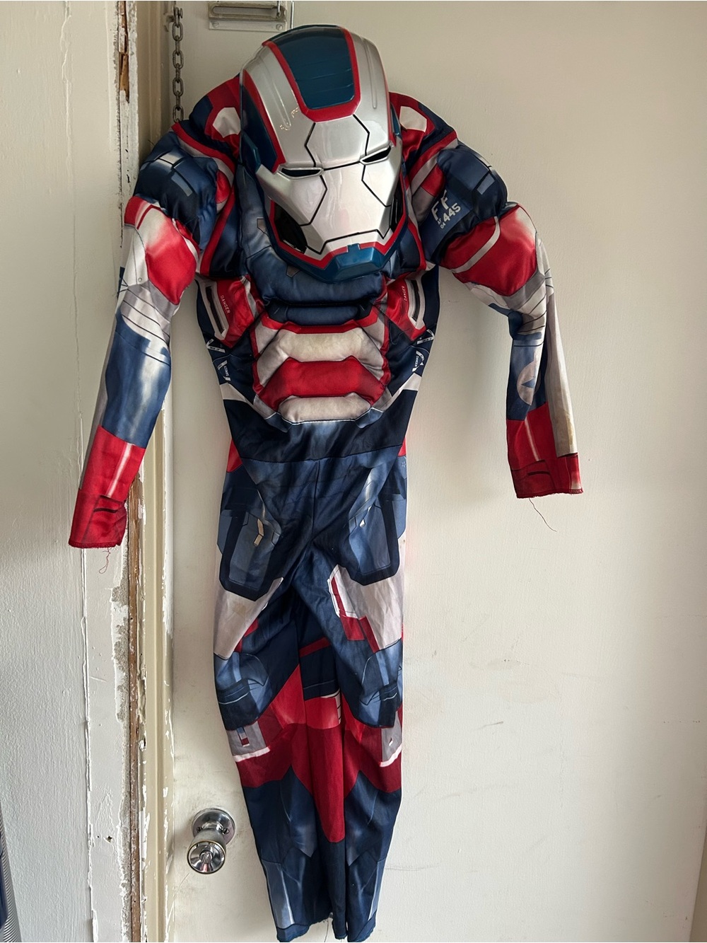 Kids Iron Patriot Costume in Red, Blue & Silver with Padded Chest and Mask